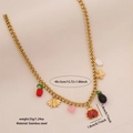 Collana dorata in acciaio inox con ciondoli a fragola, ape e cuore, lunga 45cm - Stile Coccinella 1# (Multi-Ciondolo)