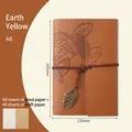 A6 retro leaf binder notebook in earthy yellow faux leather with metal charm - Lined / Earthy Yellow / A6