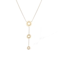 Minimalist 18K gold plated stainless steel Y-shaped necklace with three sunburst pendants - Gold Y-Shape Sun Flower (25018)