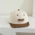 Detail of baby baseball cap with HELLO happiness embroidery on breathable canvas fabric - 48-50cm (1-2 Years) / Hello Style / Off White