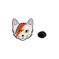 Cute white cat enamel pin with David Bowie style lightning bolt and rubber backing clasp - White Cat Bowie Lightning Makeup Style (CZ0801-4)