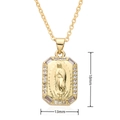 Detailed view of gold Virgin Mary pendant measuring 18mm by 13mm with inset stones - Gold Rectangular Virgin Mary (c017)