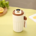 White smart thermal coffee mug with temperature display lid and brown handle strap - Smart Model / White - Brown Lid