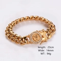 Gold cuban link bracelet with rhinestone lion head and specs: 23cm length, 14mm width - 14mm Width Bracelet (23cm) / Gold