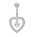 Piercing per l'ombelico in acciaio inox argento con doppio cuore e zirconi bianchi - Stile 1/Cuore Trasparente Argento
