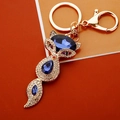 Cute fox keychain with blue rhinestones and gold metal base for women's handbags - A738 New Gem Fox Royal Blue