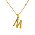 18k gold plated stainless steel necklace featuring a bamboo textured letter M pendant - Letter M(M)