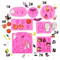 Halloween theme DIY pink silicone mold set featuring skull, pumpkin, and bat shapes - Pink 7-Piece Set / Pink