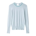 Sky blue knit sweater featuring an elegant beaded neckline and ribbed cuffs - S / Light Blue