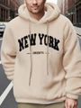 Felpa beige in pile con stampa New York Cheerful su sfondo di strada urbana - S / Cachi