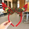 Cerchietto corna di renna natalizia in velluto rosso e verde con dettagli glitterati - Cerchietto Corna di Renna Alato Rosso