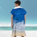 Microfiber hooded beach poncho with realistic ocean wave print for surfing and swimming - Pullover Style - Beach Wave
