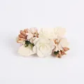 Artificial floral hair clip featuring cream roses and champagne daisies with green leaves - Style 23 (Beige-Gold Elegant Clip)