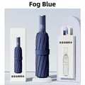Nebelblauer Automatikregenschirm mit 12 Rippen inklusive Aufbewahrungsbeutel und Karton - 10 Knochen Automatik Schwarz Kleber Marineblau