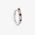 S925 sterling silver hoop earrings with alternating red and white cubic zirconia stones - S925 Silver/Red & White Zirconia / Platinum Red & White Stone Hoop (Single)