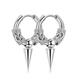 Silver dragon texture stainless steel hoop earrings with punk cone charms for men and women - Dragon Pattern with Spike / 14mm / Steel