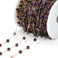 DIY gold plated stainless steel chain with round purple natural agate beads for jewelry - 0.8mm Gold Chain 4.5mm Purple Round Beads