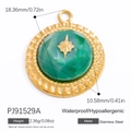 Anhänger mit grünem Stein und Sternen-Gravur in goldenem Edelstahlrahmen für DIY - PJ91529A Grün/Rund/18mm