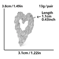Boucles d'oreilles cœur en acier argenté texturé avec dimensions de 3,8 cm de hauteur - Plis Texturés (248S)