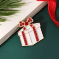Cute Christmas gift box brooch with white enamel, red ribbon and sparkling rhinestones - Style 14