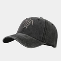 Detailaufnahme einer Vintage-Baseballkappe in Grau mit Schildkröten-Stickerei - Schwarz