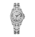 Luxury silver ladies watch with full crystal pavé dial and stainless steel strap - Silver