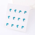 Blue glitter dolphin stud earrings set of 12 pieces displayed on white card for women - 6 Pairs Set / Lake Blue