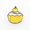 Enamel cupcake charm in yellow and white with cherry detail for DIY jewelry making - Cupcake (SL617)