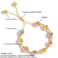 Verstellbares Armband aus Kupfer mit 18k vergoldeten Perlen in Gold, Silber und Roségold - Dreifarbiger Polierter Runder Perlenstil (NV12-4)
