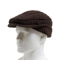 Men's dark brown cable knit winter beret hat with short brim on a model head - Adjustable / Dark Coffee