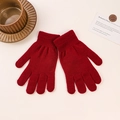 Close-up of red knitted winter gloves showing soft fabric texture and warm ribbed cuffs - 19x10cm / Women-Jujube Red
