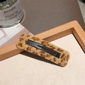 Plush leopard print rectangular hair clip with black metal grip for women's styling - Leopard Square Plush Clip