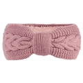 Pink cable knit bow headband for women with warm fleece lining for winter outdoors - Taro Purple