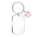 Detail of silver stainless steel dog tag keychain with pink jellyfish charm accessory - Pink Jellyfish Charm