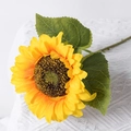 Single stem artificial yellow sunflower with realistic silk petals and green leaves - Yellow