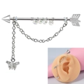 Piercing barbell flèche en acier avec perles arc-en-ciel, chaîne et papillon en cristal - N° 5