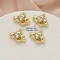 Set of 4 gold heart-shaped pendants with zircons for DIY jewelry making 21mm - 762# Gold - White Zirconia