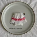 Mini ivory knit sweater ornament with red heart for Christmas tree decor, size 6.5x9cm - Beige Red Heart Sweater