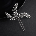 Silver bridal hair comb featuring white pearls and faceted crystals on a black background - HS-J4808 Single Silver Pearl Crystal Hair Pin