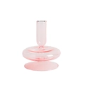 Elegant pink glass candle holder with unique tiered design for vintage home decor - Pink Disc Base (A)
