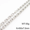 Silver stainless steel chain necklace 450x7.5mm weighing 55g on white background - Silver Necklace (45cm)