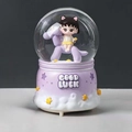 Purple princess castle musical crystal ball with cute girl riding a horse figurine - 002 Purple Base / Medium Size 80 With Snow Lights And Music
