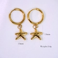 Gold starfish drop hoop earrings in 14K stainless steel with 13mm size and 3.4g weight - Starfish 4