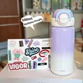 Purple gradient 500ml insulated bottle with cartoon stickers and convenient carry handle - Sunset Purple
