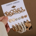 Lot de 9 paires de boucles d'oreilles dorées géométriques avec perles et résine - Ensemble Perle Acrylique Marbre (Z46)