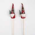 Set of two Christmas gnomes with plaid hats and mini trees for floral DIY crafts - Cylindrical Plaid Hat Gnome 2 Pcs/Pack