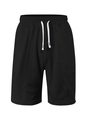 Close-up of black waffle knit fabric and white drawstring on men's leisure shorts - S / Black