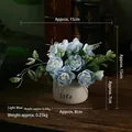Artificial light blue rose in Life ceramic pot, 15cm high realistic tabletop plant decor - Light Blue Artificial Flower Pot With Handle
