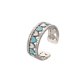 Adjustable silver heart ring with blue and white enamel inlay and textured edges - Silver Blue White Striped Heart (J522-2)