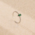 S925 silver open ring with green emerald-cut zircon and small side stones - Adjustable Open / White Gold